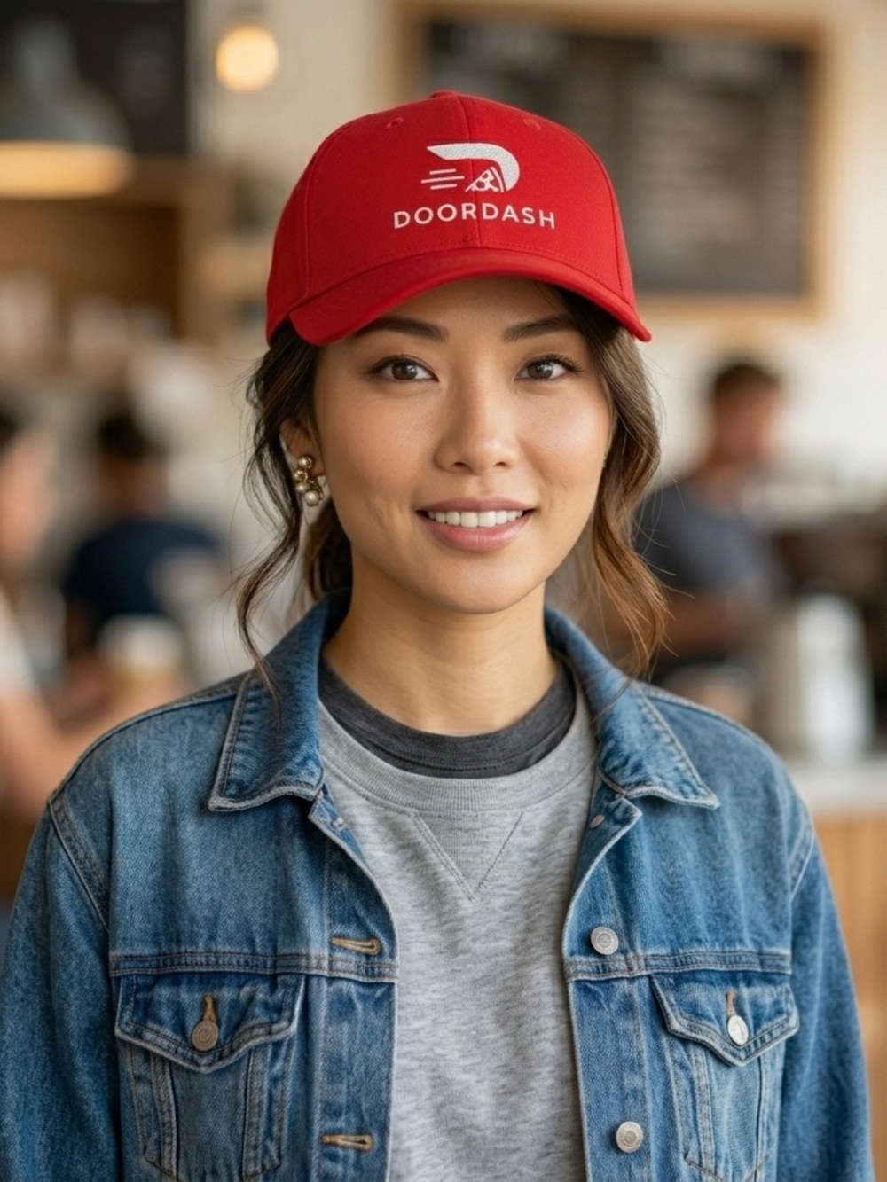 🍕🚗 DoorDash Pizza Parody Red Snapback Hat | Funny Delivery Driver & Employee Cap - Picture 4 of 5